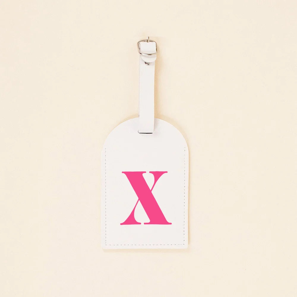 Rose Pink Initial Monogram Luggage Tag Bachelorette Party Favors Girls Trip Travel Gift PU Leather for Suitcase Baggage Handbag