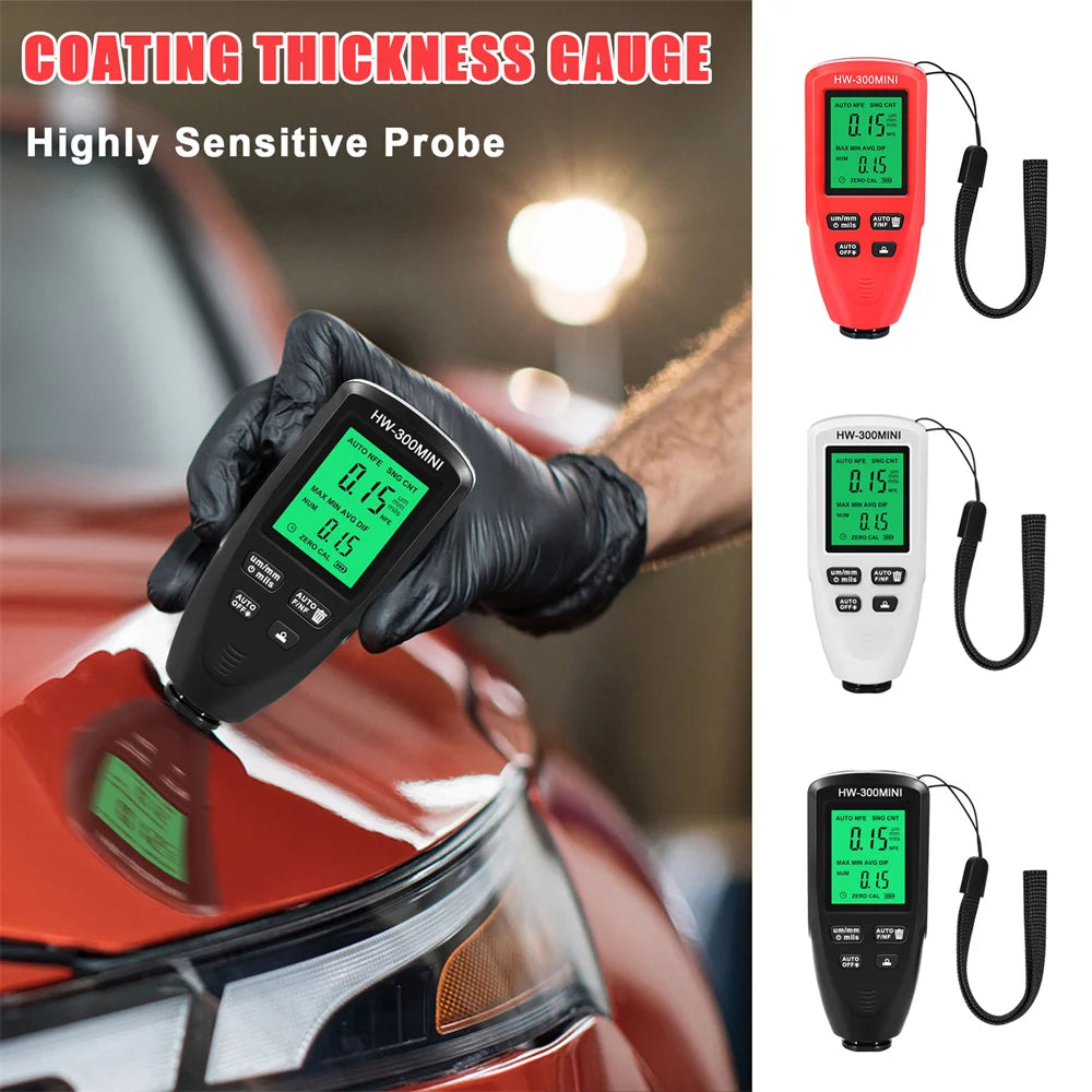 Car Paint Coating Thickness Gauge Meter 0.01mm/1mil Car Paint Electroplate Metal Coating Thickness Tester 0-2000um Fe & NFe Prob