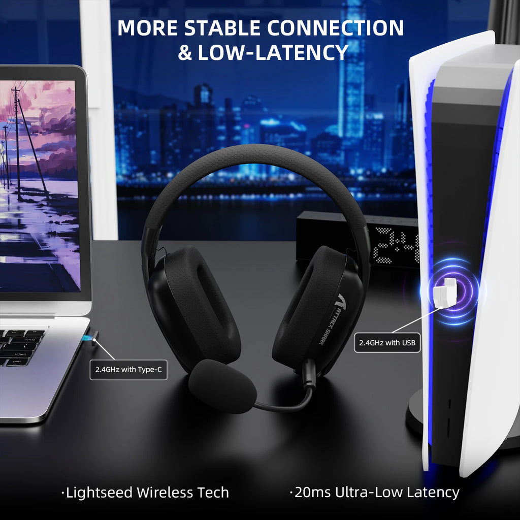 ATTACK SHARK L80PRO 3-IN-1 Gaming Headset can make more stable connection & low-latency,dual microphone design ,40mm
