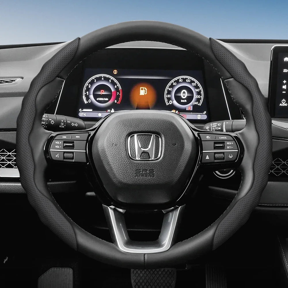 Steering Wheel Cover Suitable for Honda, Wave-Shaped Sporty Design, Breathable Leather, Segmented Design, Non-Slip