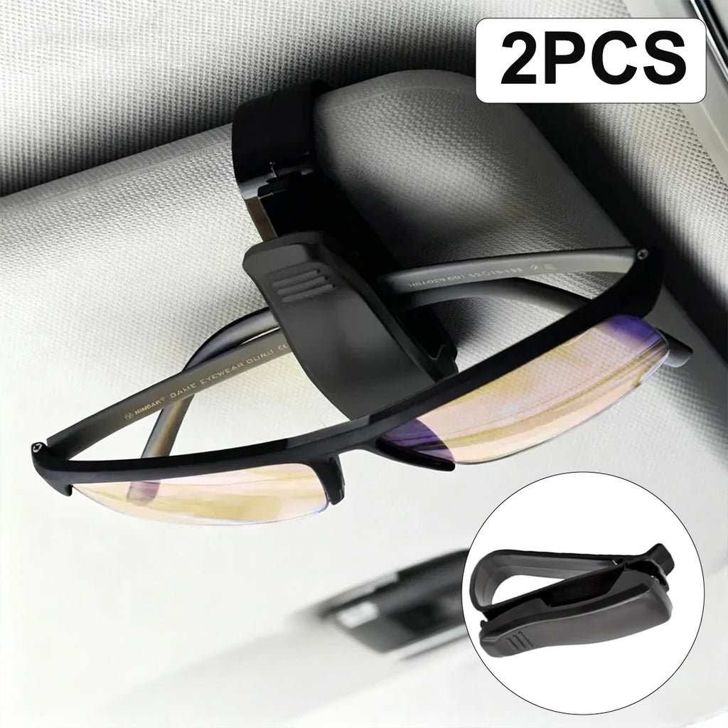 2PC Black Universal Car Sun Visor Sunglasses Holder, Multifunctional Eyeglasses Clip Card Ticket Pen Storage Box