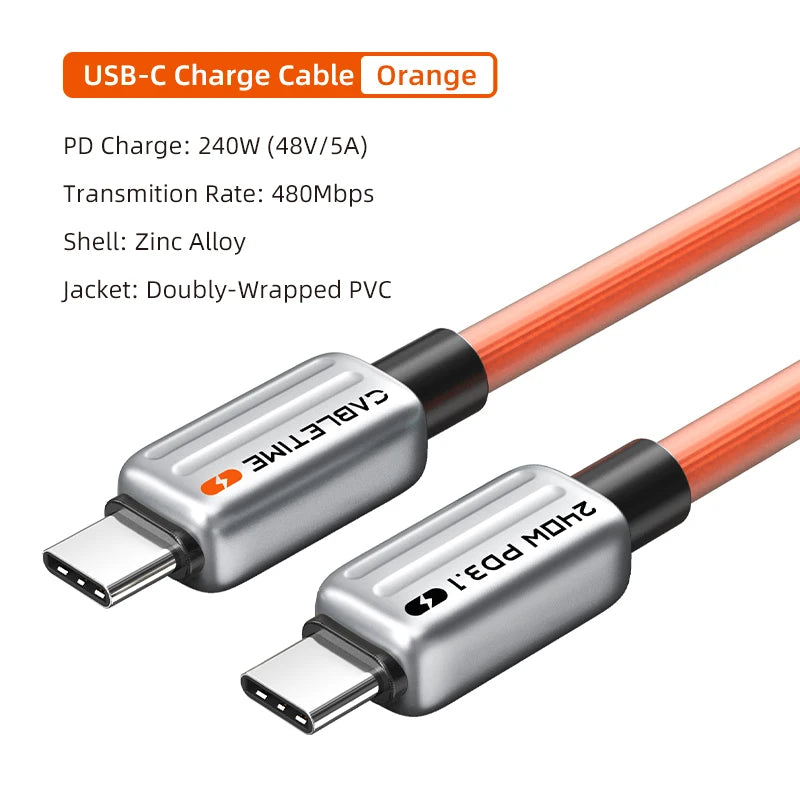 CABLETIME USB C to USB C Cable PD240W Type C Cable Fast Charging PD 3.1 Cable Zinc Alloy 480Mbps Data Transmission for Laptop iPhone 17 Pro Max