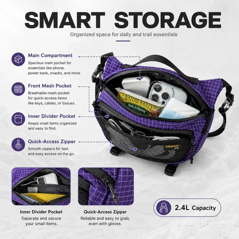 Ultralight Chest Pack UHMWPE Water‑Resistant Crossbody Bag Multi‑Pocket Sling Bag For Hiking Cycling Camping Travel Daily Use
