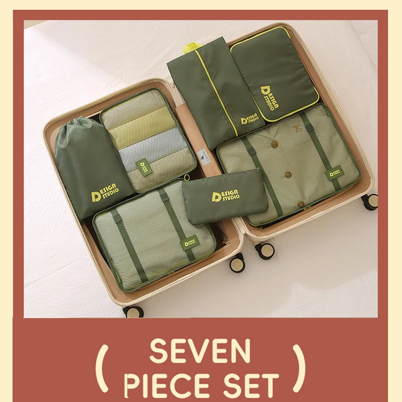 7 Piece Travel Bag Set Thicken Organizer Bag Multi-functional Portable Luggage Organizer Bag Waterproof Suitcase Pakcing Cubes
