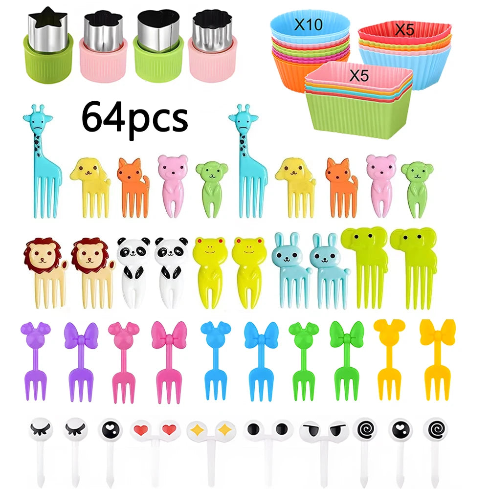 Cute Vegetable Fruit Food Cutter Shapes Set for Kids Lunch Bento Box Decorating Cookie Stamps with Fruit Forks,Food Picks