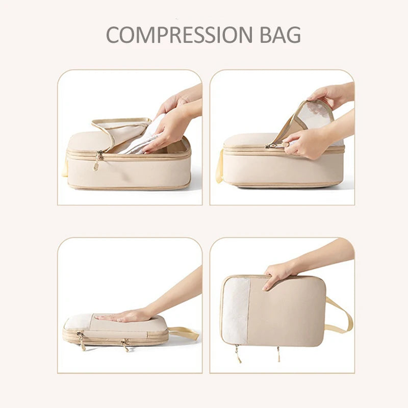 Compression Packing Cubes 3PCS Set Waterproof Travel Suitcases Organizer Packing Cubes Women Travel Clothes Luggage Organizer