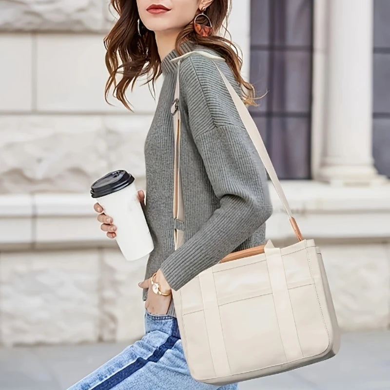 Fashionable White Women's Shoulder Bag, Large Capacity Handbag, Multifunctional Multi Compartment Storage Bags