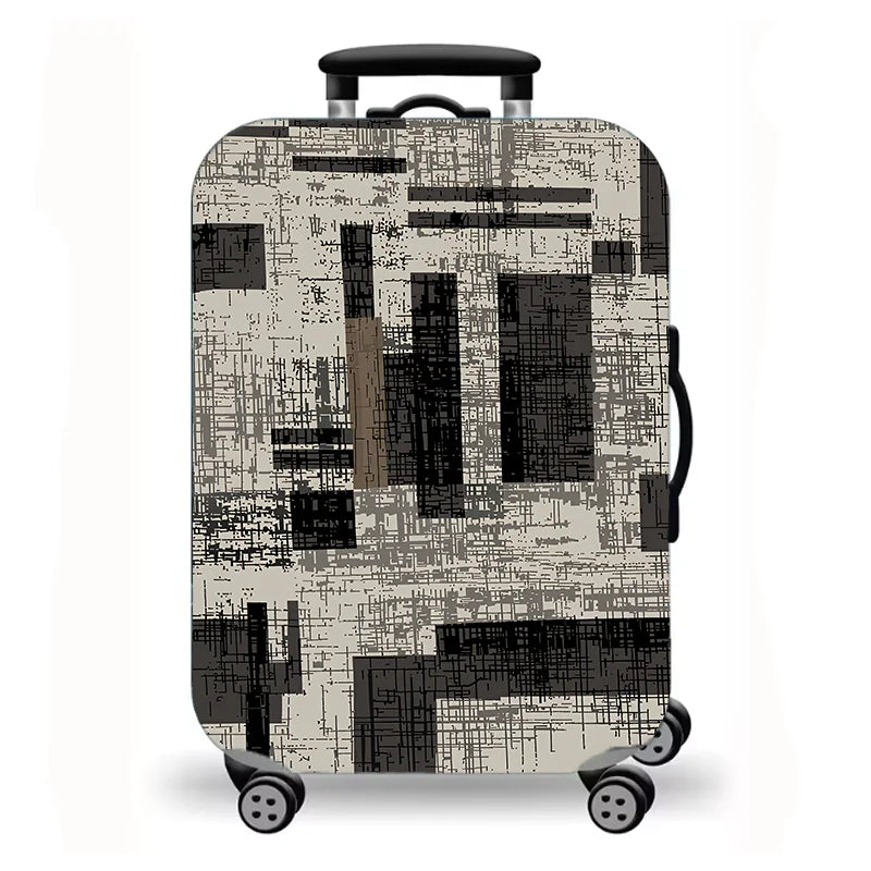 Luggage cover, abstract texture plaid butterfly flower print elastic protective cover, washable suitcase dust cover