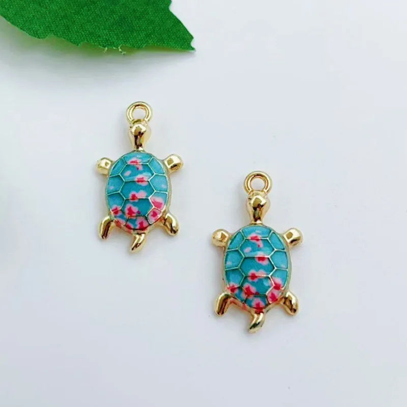 16pcs mixed with 16 cute oil drop printed ocean turtle DIY accessories pendant alloy accessories