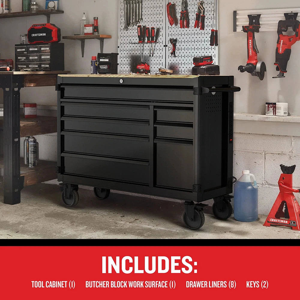 52" Wide 8-Drawer Garage Metal Roller Tool Cabinet,heavy Duty Tool Storage Drawer Cabinet With Wheels