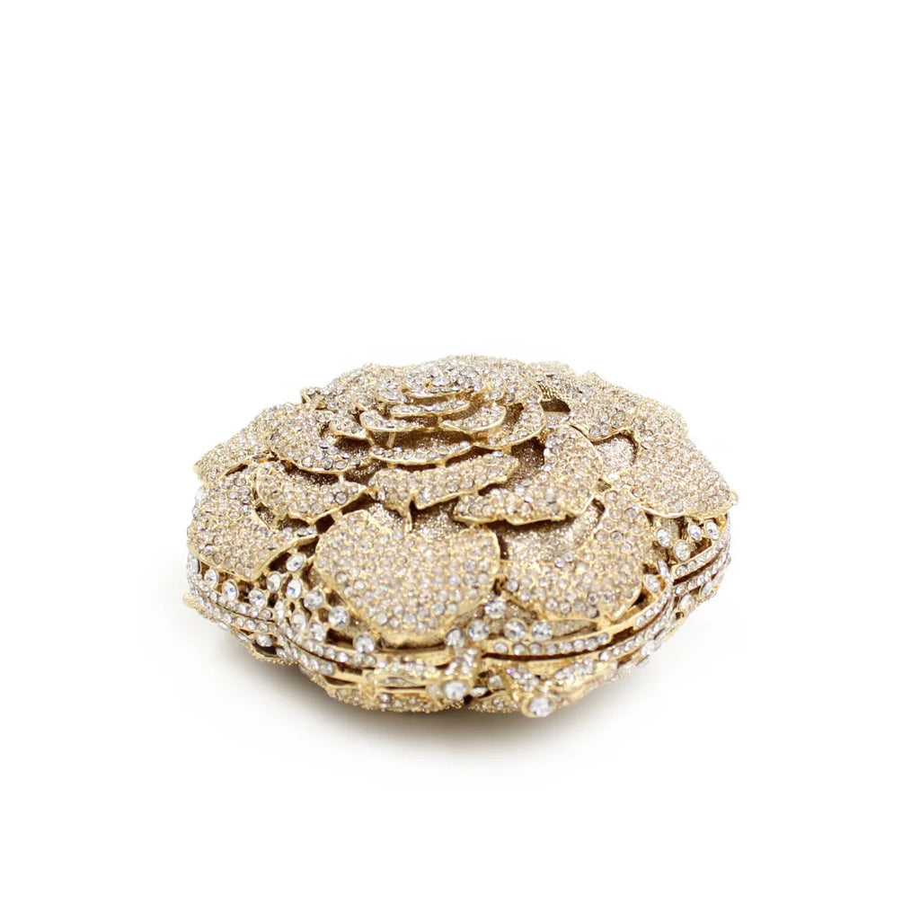 Luxury Rose Shape Diamond Rhinestone Clutch Bag Hollow Metal Banquet Wedding Handbag Women Evening Bag
