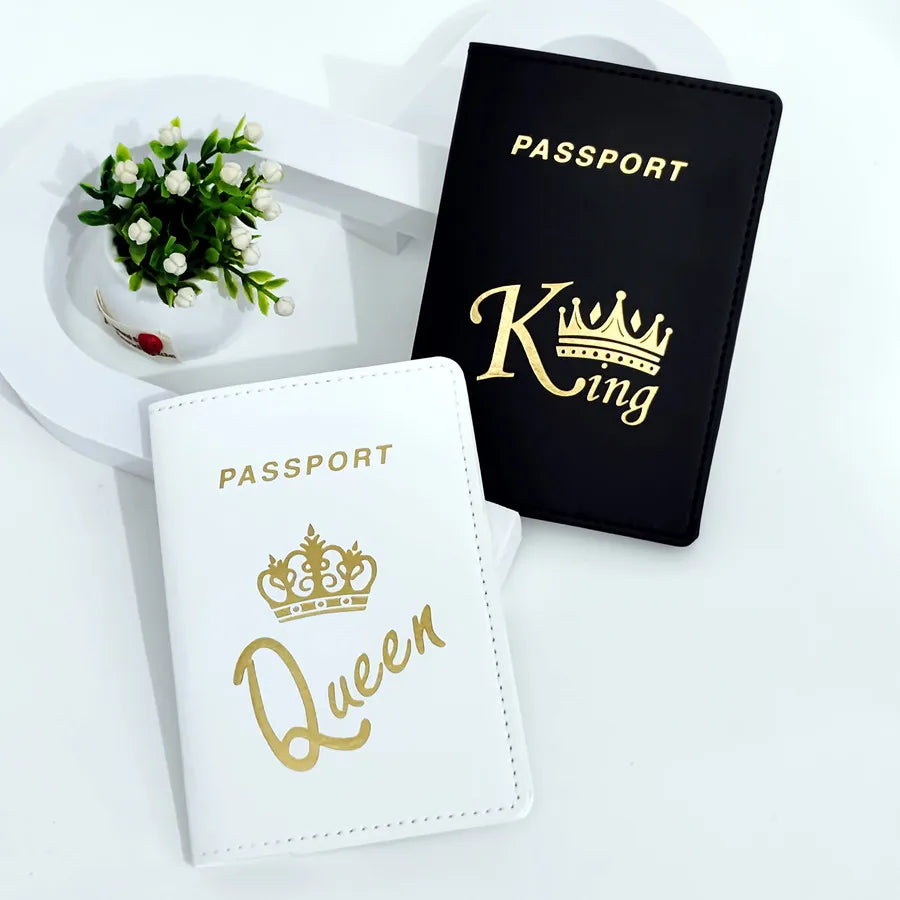 2PCS/Set Crown Graphic Lovers Passport Cover Case Card Holder Travel Accessories PU Leather Wallet Gift For Couples