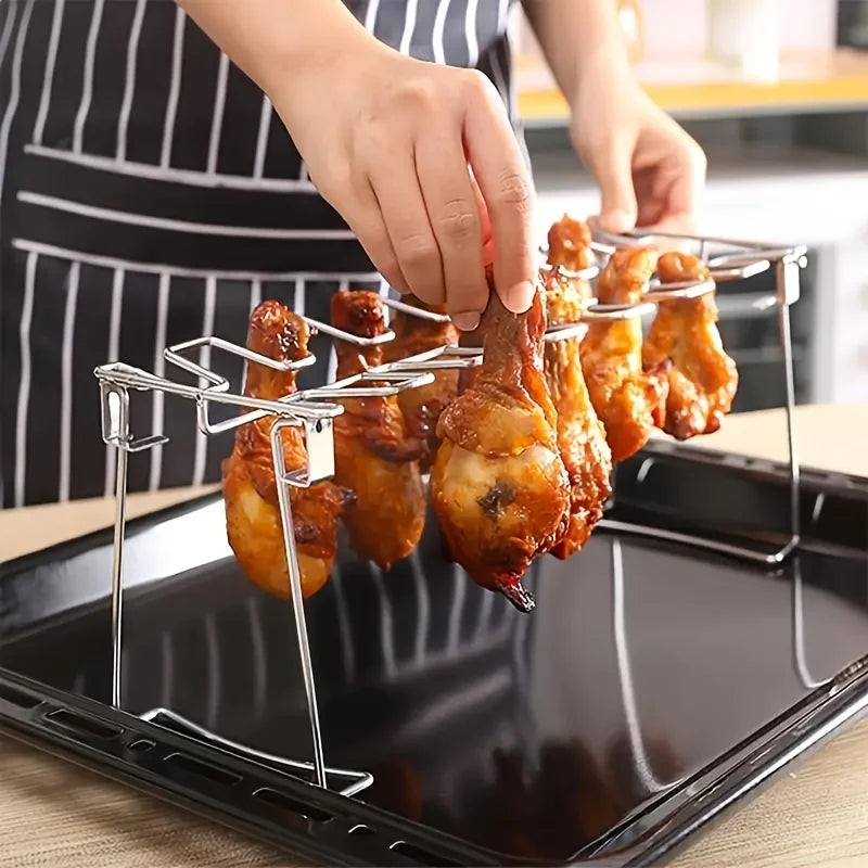 1pc Stainless Steel Chicken Leg & Wing Rack - Foldable Vertical Roaster Stand for BBQ, Smoker, Oven ,Picnics, Camping,Cooking