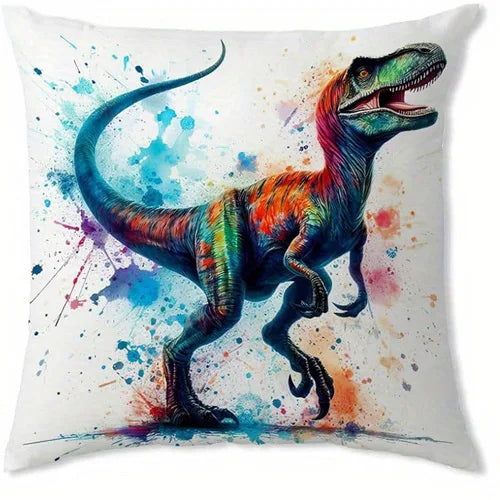 Colorful Dinosaur Watercolor Pattern Double-sided Printed pillow cover Short plush Suitable living rooms throw cushion cover
