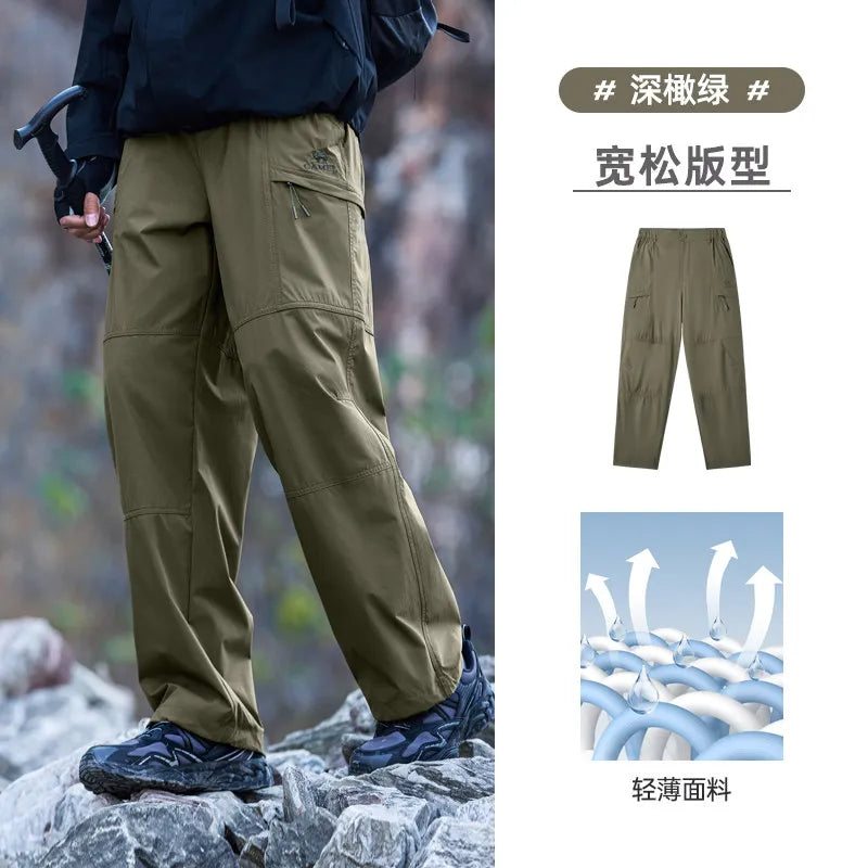 Golden Camel Men's Outdoor Hiking Pants 2026 Summer Sports Waterproof Straight Paratrooper Light Loose Mountaineering Pants