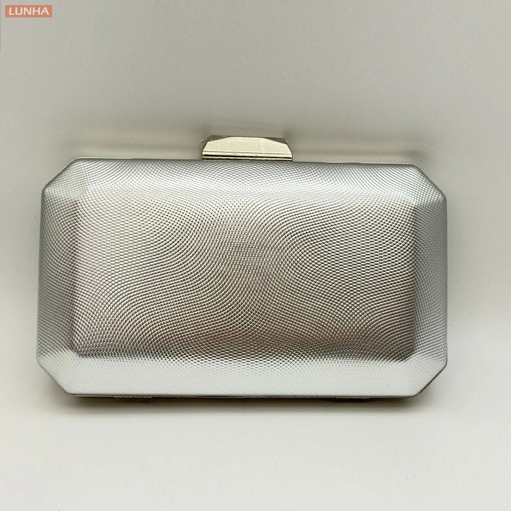Evening Bags Vintage Metallic Box Bag Gold Silver Luxury Clutch Dinner Bag Hard Case Crossbody Purse for Party Wedding Gathering