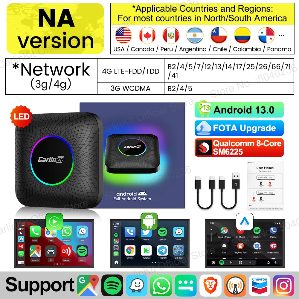 2026 CarlinKit CarPlay AI Box Android 13.0 SM6225 8-Cores Android Auto Wireless CarPlay Adapter 2.4+5GGPS 64G 128G FOTA Upgrade