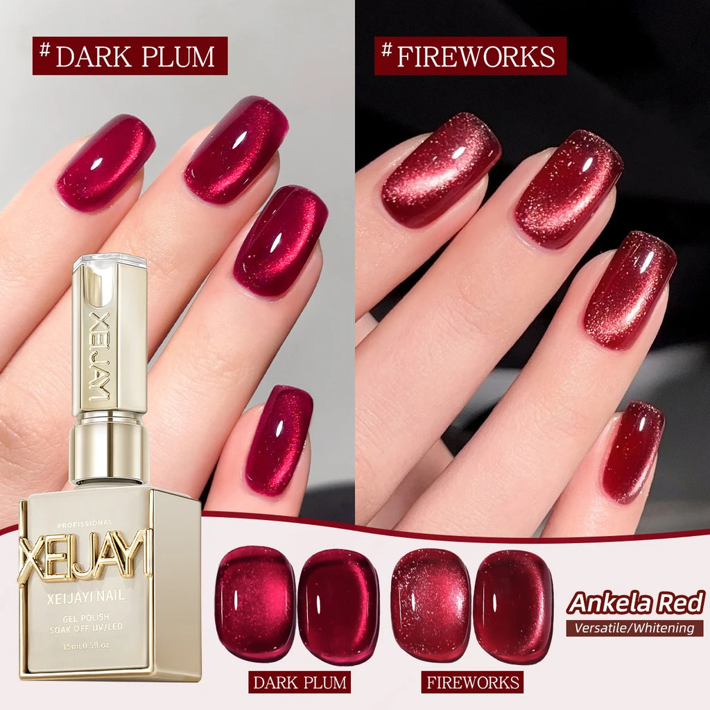 15ml Ankela Red Series 2 Colors Cat Eye Magnetic Gel Nail Polish Starter  Nail Gel Polish Suitable For New Year