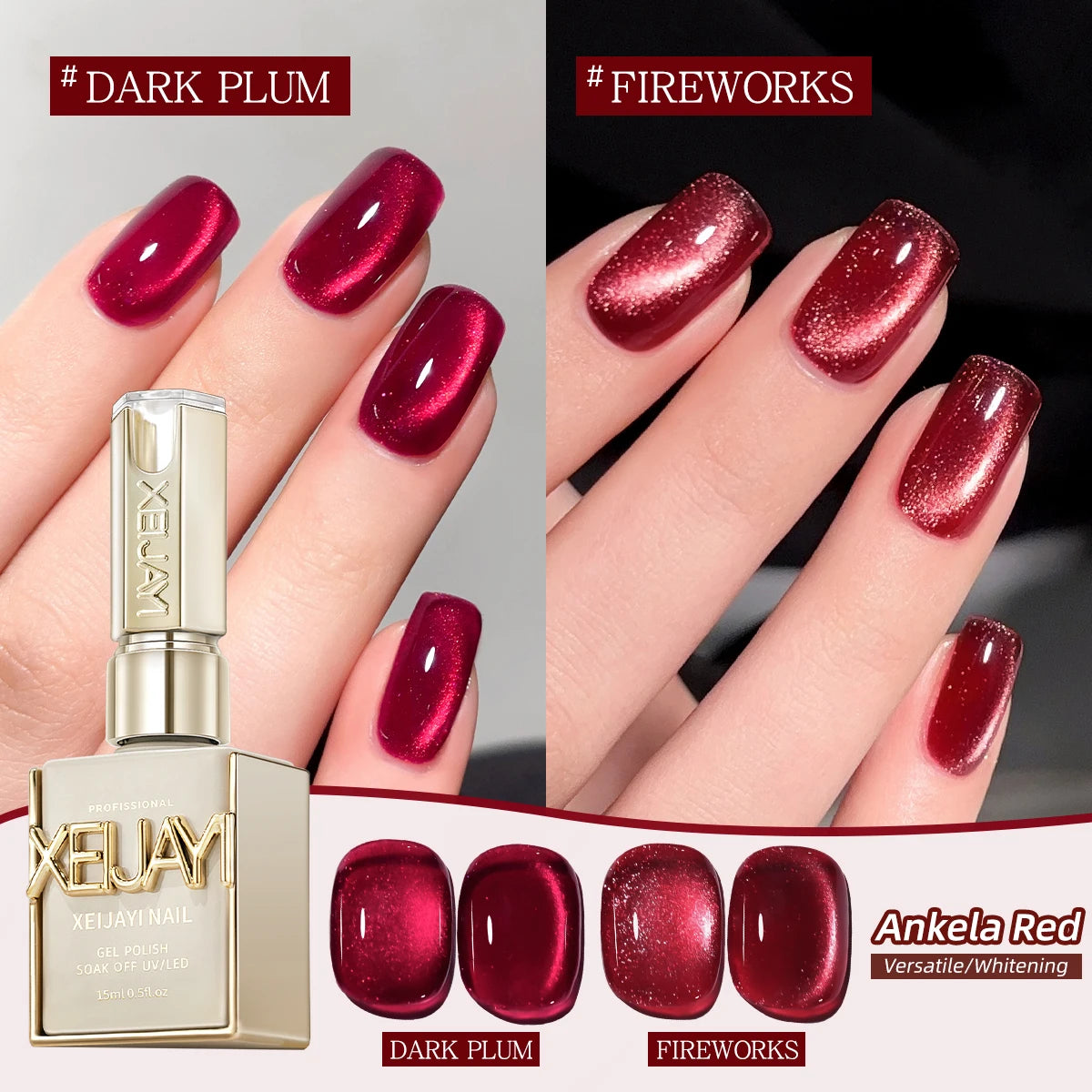 15ml Ankela Red Series 2 Colors Cat Eye Magnetic Gel Nail Polish Starter  Nail Gel Polish Suitable For New Year
