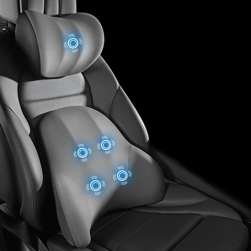 Car Electric Single Lumbar Single Headrest Vibration Massage Lumbar Support Neck Pillow Lumbar Cushion Car Seat Car Interior