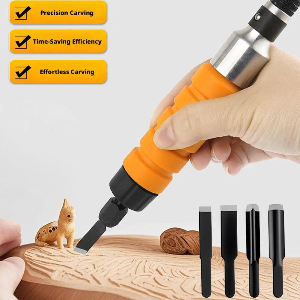 Electric Wood Chisel Carving Tool, Hand Carving Chisel with Wrench Chuck Attachment 5 Blades Flexible Shaft Woodworking Woodcut