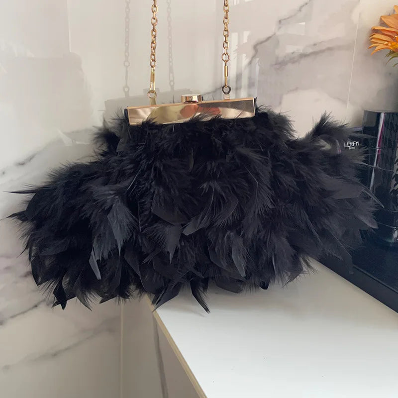 Luxury Ladies Women's Luxury Handbag Purse Turkey Fur Clutch Evening Bag for Daily Use