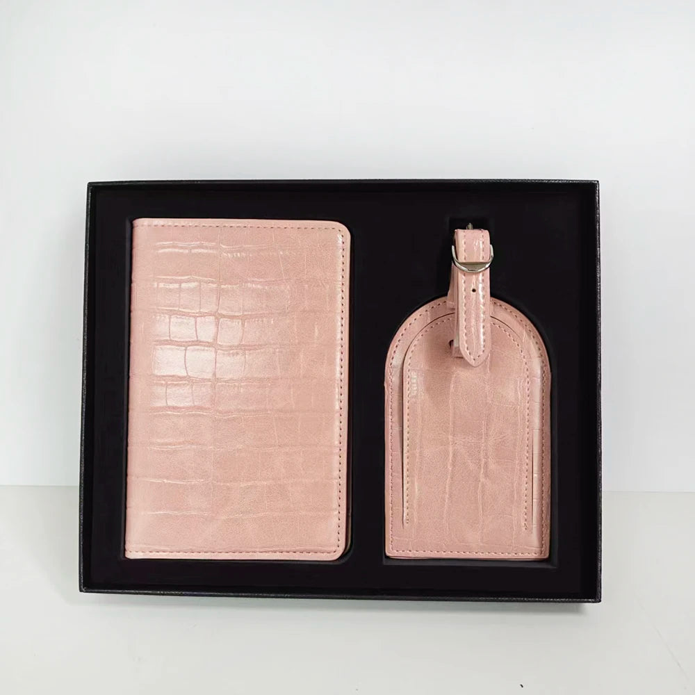 Luxury Passport Cover Luggage Tag Gift Box Set Custom Name Men Women Present Travel Accessories Suitcase Label Passport Holder