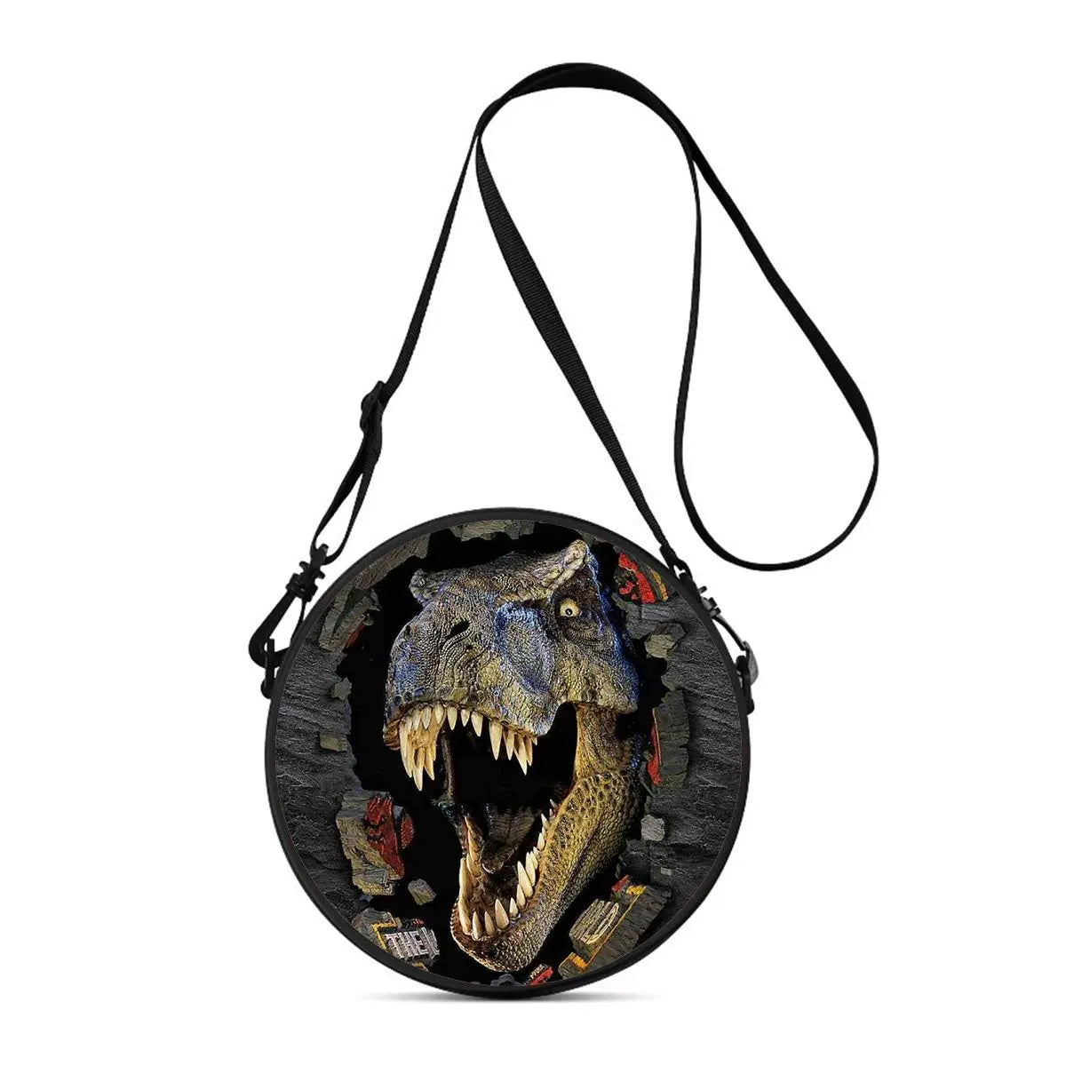 Dinosaur Print Round Shoulder Bag Casual Messenger Bag for Woman Best Gifts 2D Flat Casual Daily Crossbody Bag