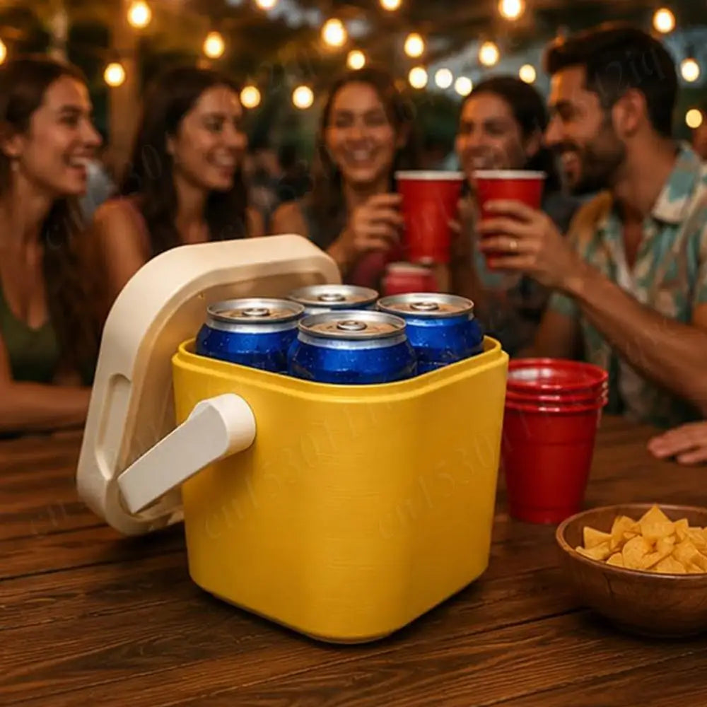 4 Can Drink Cooler Leak-proof Portable Beverage Box with Lid and Handle Lightweight Fridge for Beach Outdoor Road Travel Party