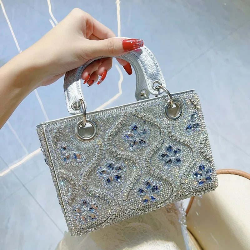 2025 Vintage Designer Crystal Evening Clutch Bag Women's Crossbody Bag Luxury Rhinestone Handbags Lady Wedding Party Tote Bag