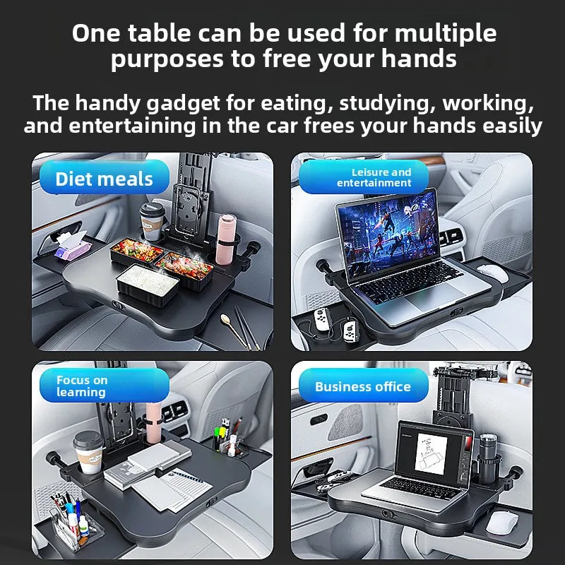 360° Rotating Car Tray Table - ABS Backseat Mount, Laptop & Drink Holder for Road Trips