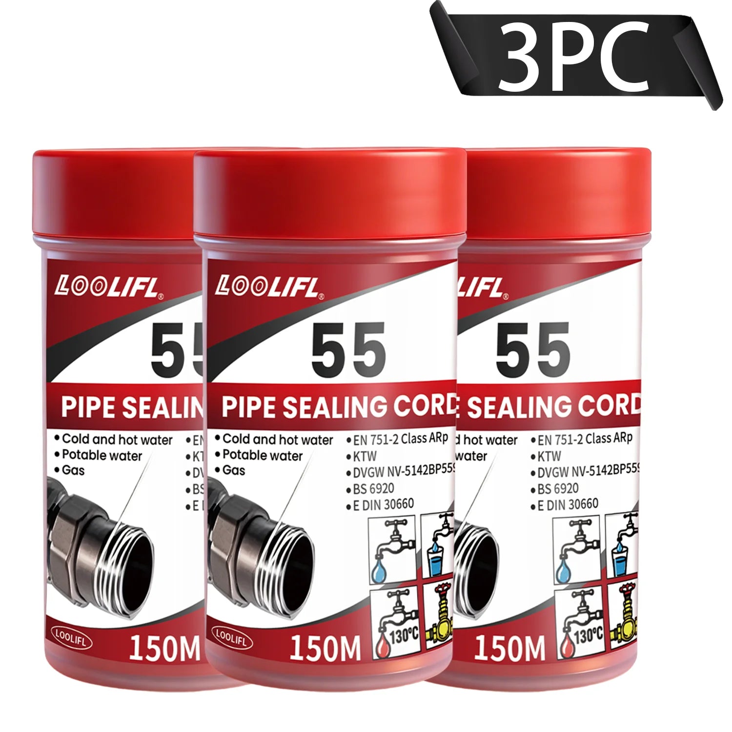LOOLIFL 55Professional Pipe Sealing Cord Thread Seal Tape Alternative for Hot/Cold Water,Gas Pipeline Plumbing Sealing Solution