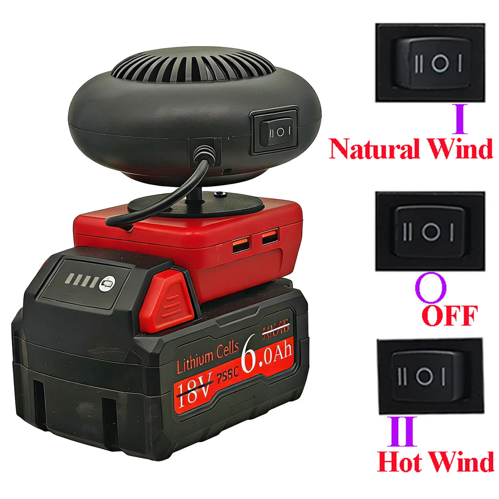 Tool Parts For Milwaukee For DeWALT Li-ion Battery Lithium Electric Power Warm Air Blower Fan Heater Hot Cold Wind USB Charger