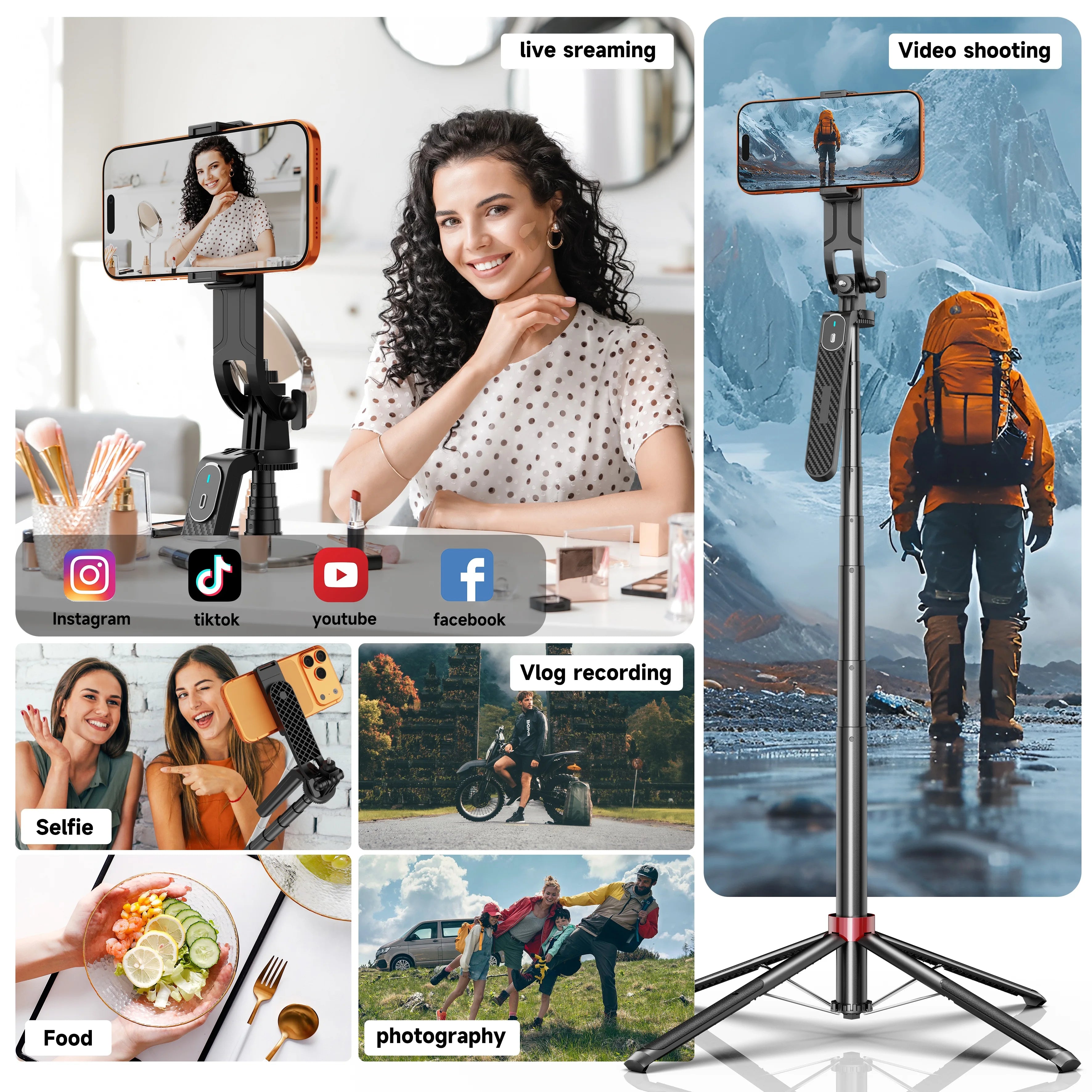 NeePho 180cm Aluminum Alloy 4-Leg Stable Selfie Stick Tripod NP-P185PLUS with Rechargeable Bluetooth Remote Control
