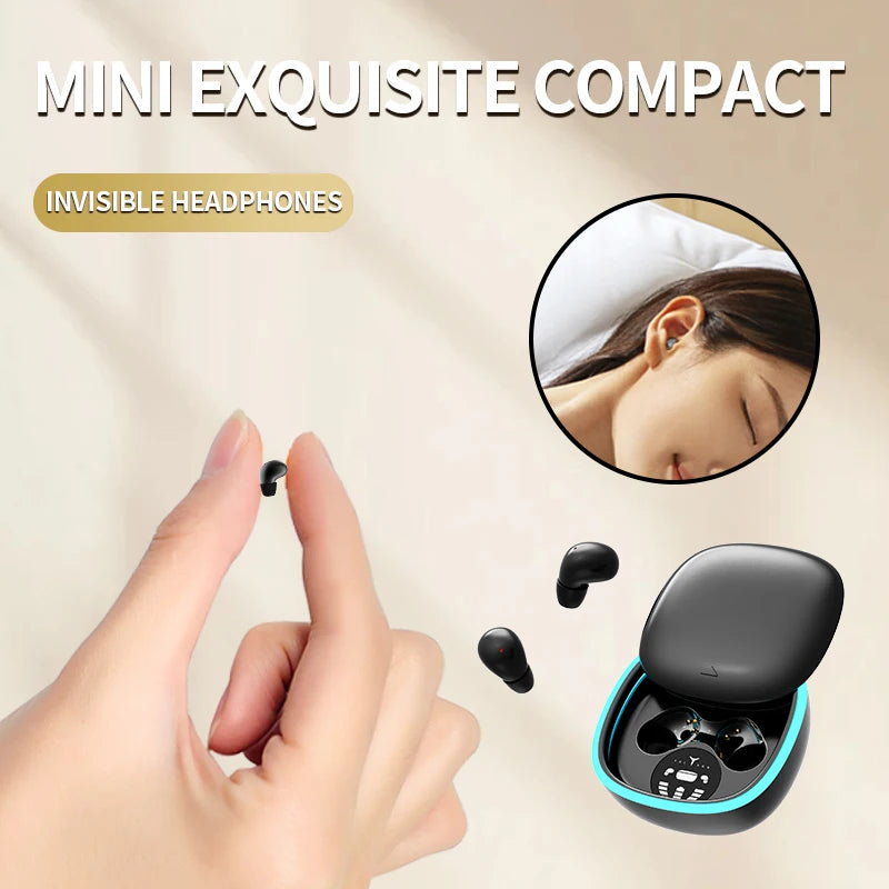 Bluetooth Wireless Earbuds, Noise Cancelling, LED Display, Ultra-Thin Mini Design for Sleeping, Long Battery Life