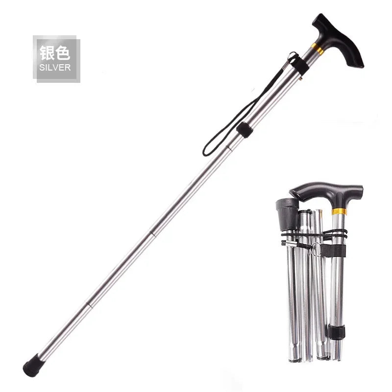 Portable Folding Walking Cane 5 Level Height Adjustable Walking Stick with Wrist Strap Lightweight Travel Mobility Aid
