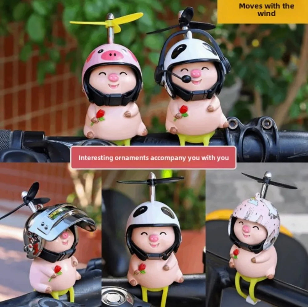 Pink Pig with Helmet Propeller Cute Little Wind-breaking Duck Road Bike Motor Helmet Riding Cycling Car Cute Ornament Decor
