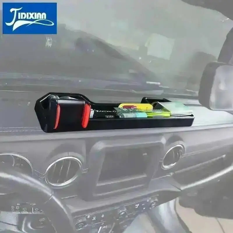 JIDIXIAN for Jeep Wrangler JL 4Xe for Gladiator JT 2018 2019 2020 2021 2022 2023 2024 2025 Dashboard Phone Holder Storage Box