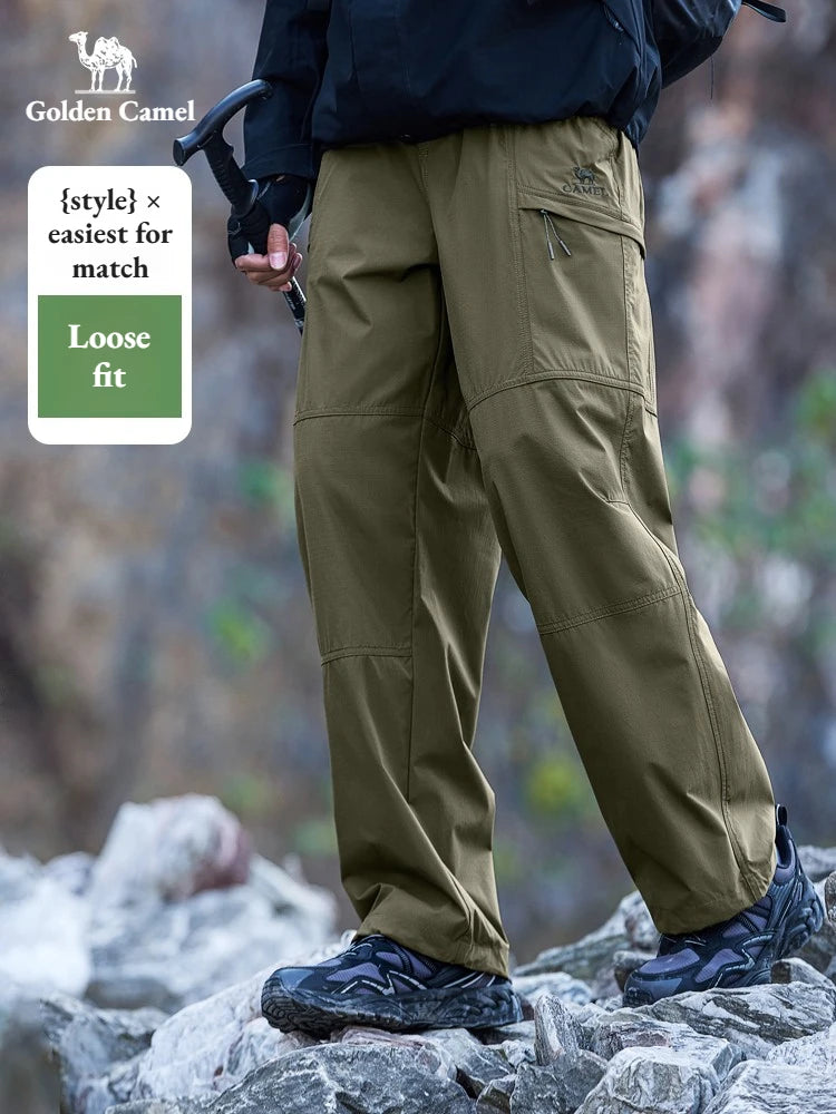 Golden Camel Men's Outdoor Hiking Pants 2026 Summer Sports Waterproof Straight Paratrooper Light Loose Mountaineering Pants