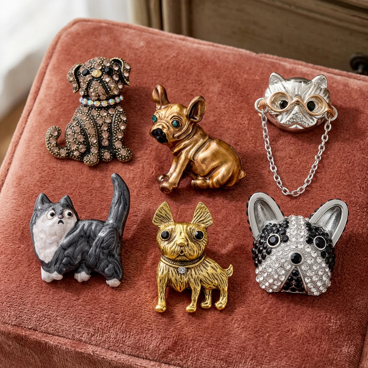 Classic Enamel Rhinestone Dog Brooches for Women Unisex Trendy Animal Pins Office Party Friend Funny Gifts Jewelry Accessories