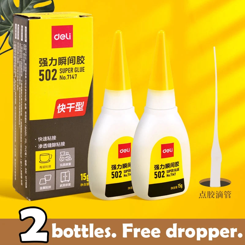 1-3pcs Deli 502 Super Glue Instant Quick-drying Cyanoacrylate Adhesive Leather Rubber Wood Metal Strong Bond Liquid Glue Tool