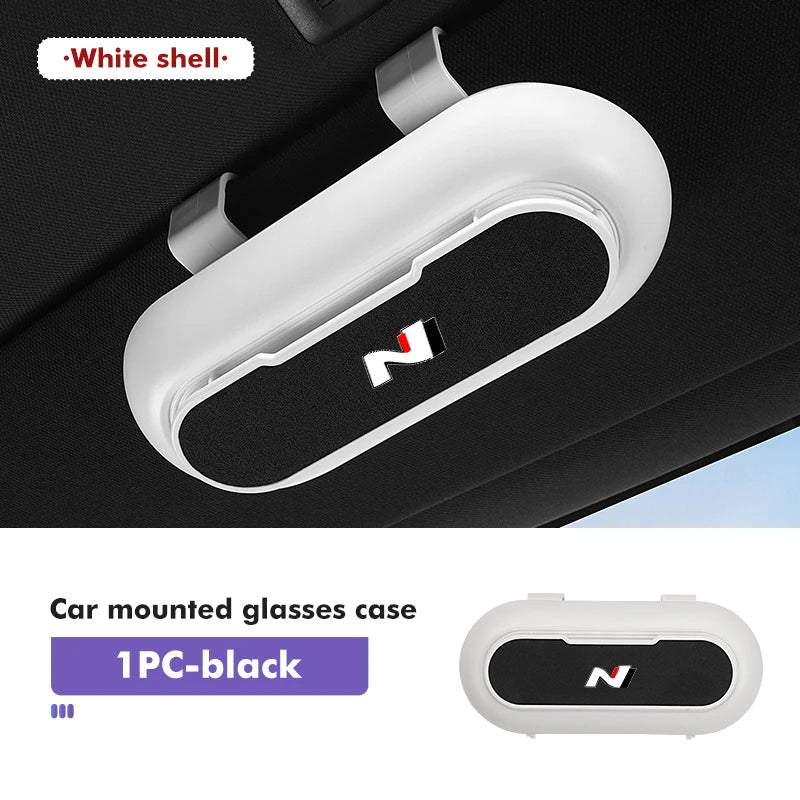 Car Logo Sun Visor Holder Sunglasses Case Storage Box Auto Accessories For Hyundai N Nline Tucson Kona Sonata Veloster i20 i30