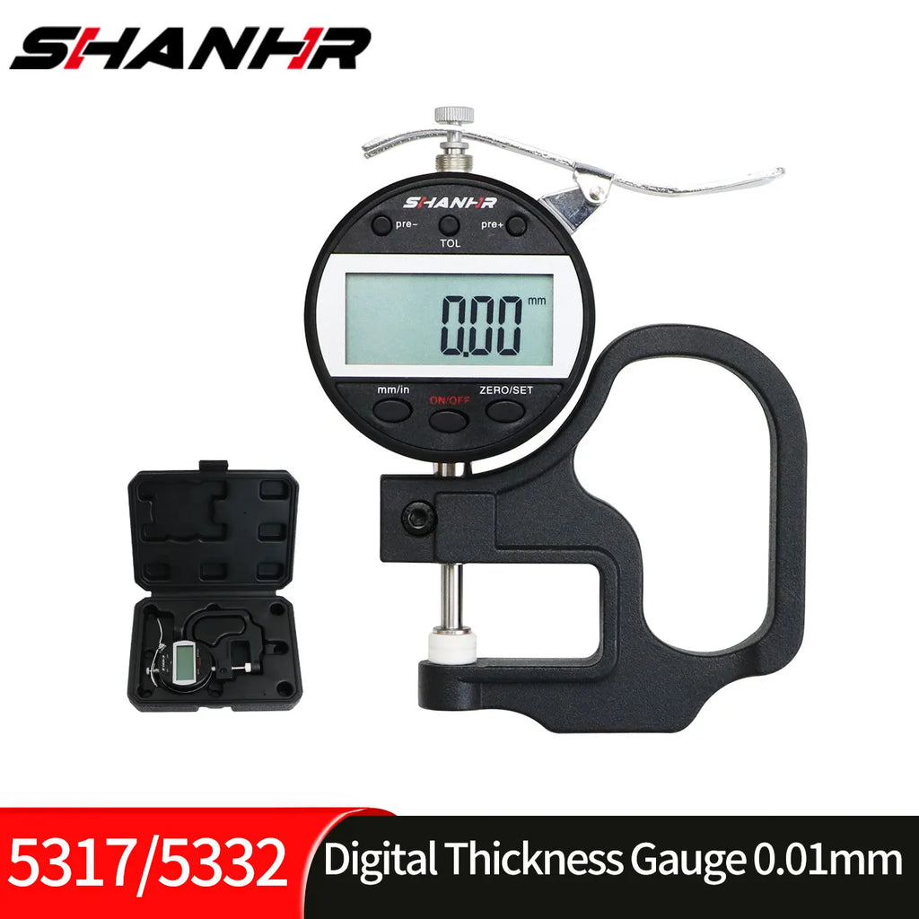 SHANHR Digital Thickness Gauge 0-10/0-25 mm, 0.01 mm Precision Measuring Tool for Leather and Glass
