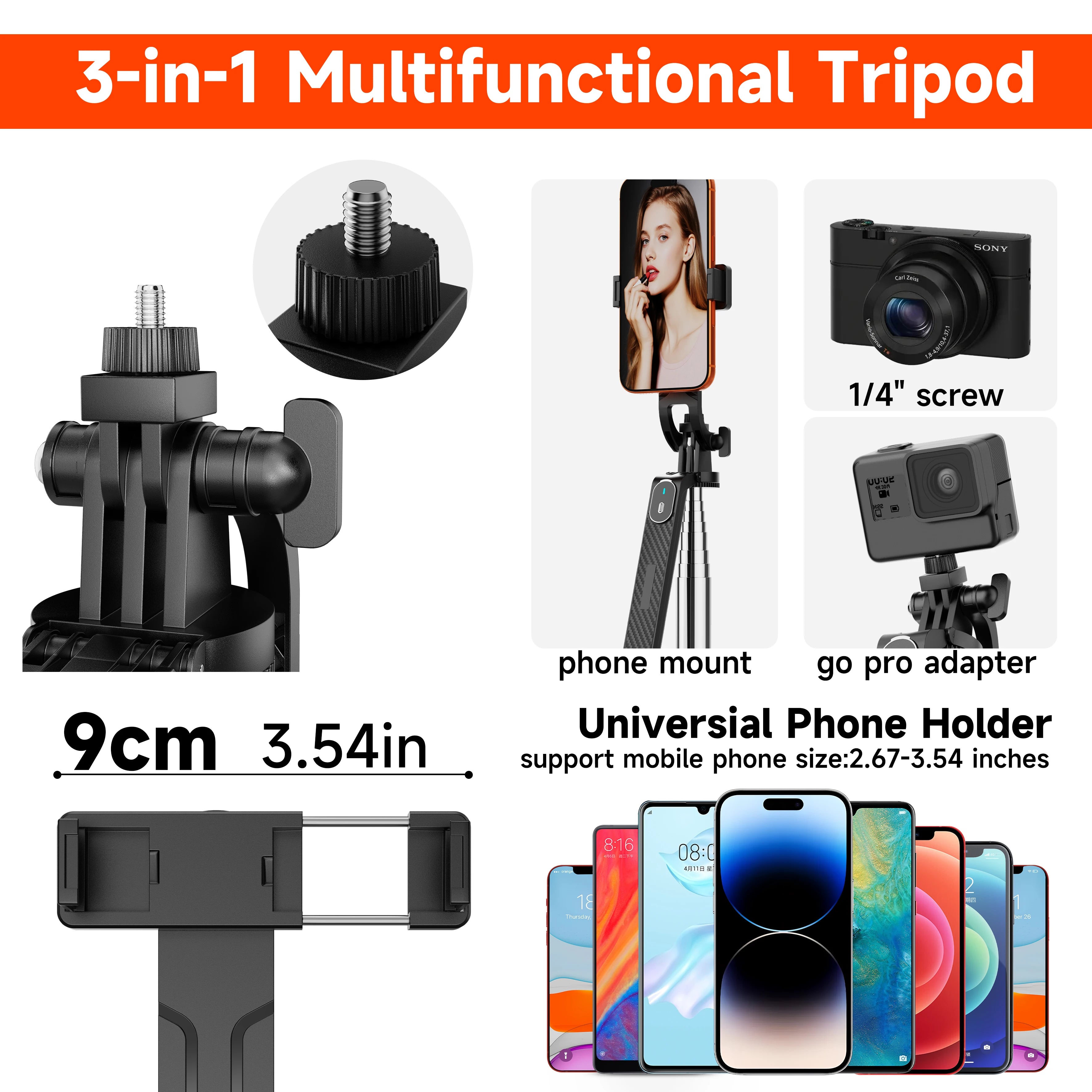 NeePho NP-180PLUS Bluetooth Remote Selfie Stick Quad Stand, Phone & Action Camera Holder for Live Streaming, Travel and Vlogging