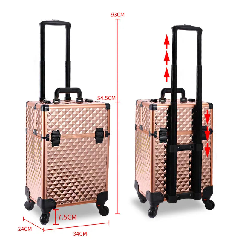 Professional Manicure Suitcases Travel Multilayer Large Capacity Makeup Valises Aluminium Luggage Trolley Tool Box Customized