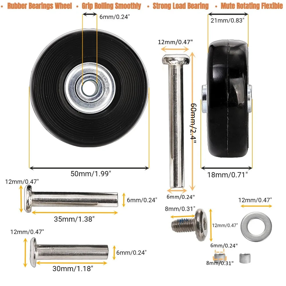 Silent Suitcase Wheels Rubber Trolley Luggage Casters High-Quality Durable Travel Bag Wheel Repair Accessories for Quiet Rolling