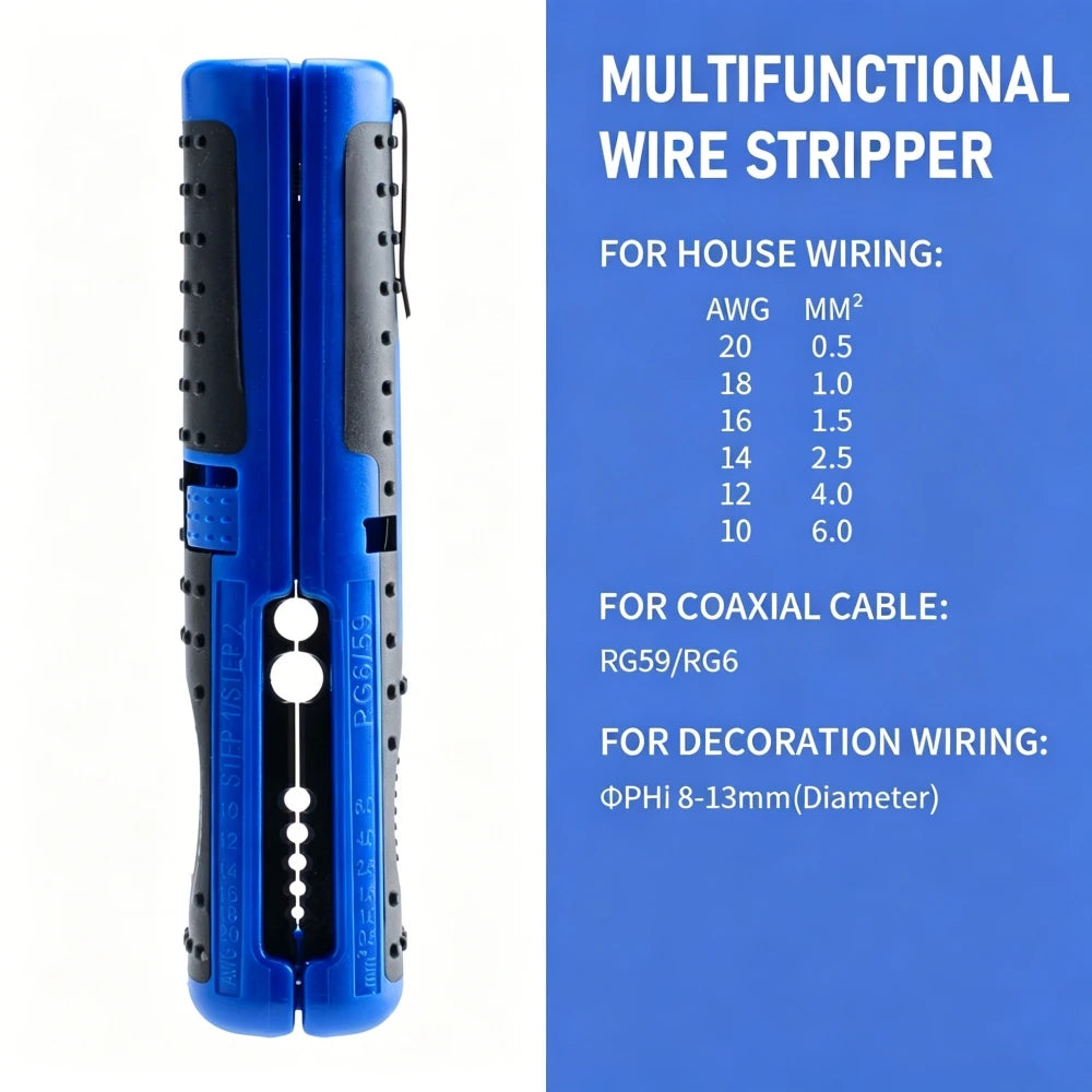 Multifunctional Wire Stripper & Cutter, Portable Pen Clip Design with Anti-Skid Handle for Electrical & Network Cables