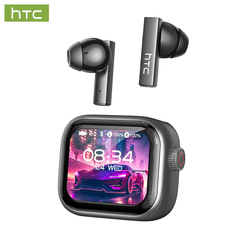 HTC NE40 Fashion Wireless Earbuds Eye-catching Transparent Case Light Open Semi-in-ear OWS Headphones Trendy Ear-hook Earphones