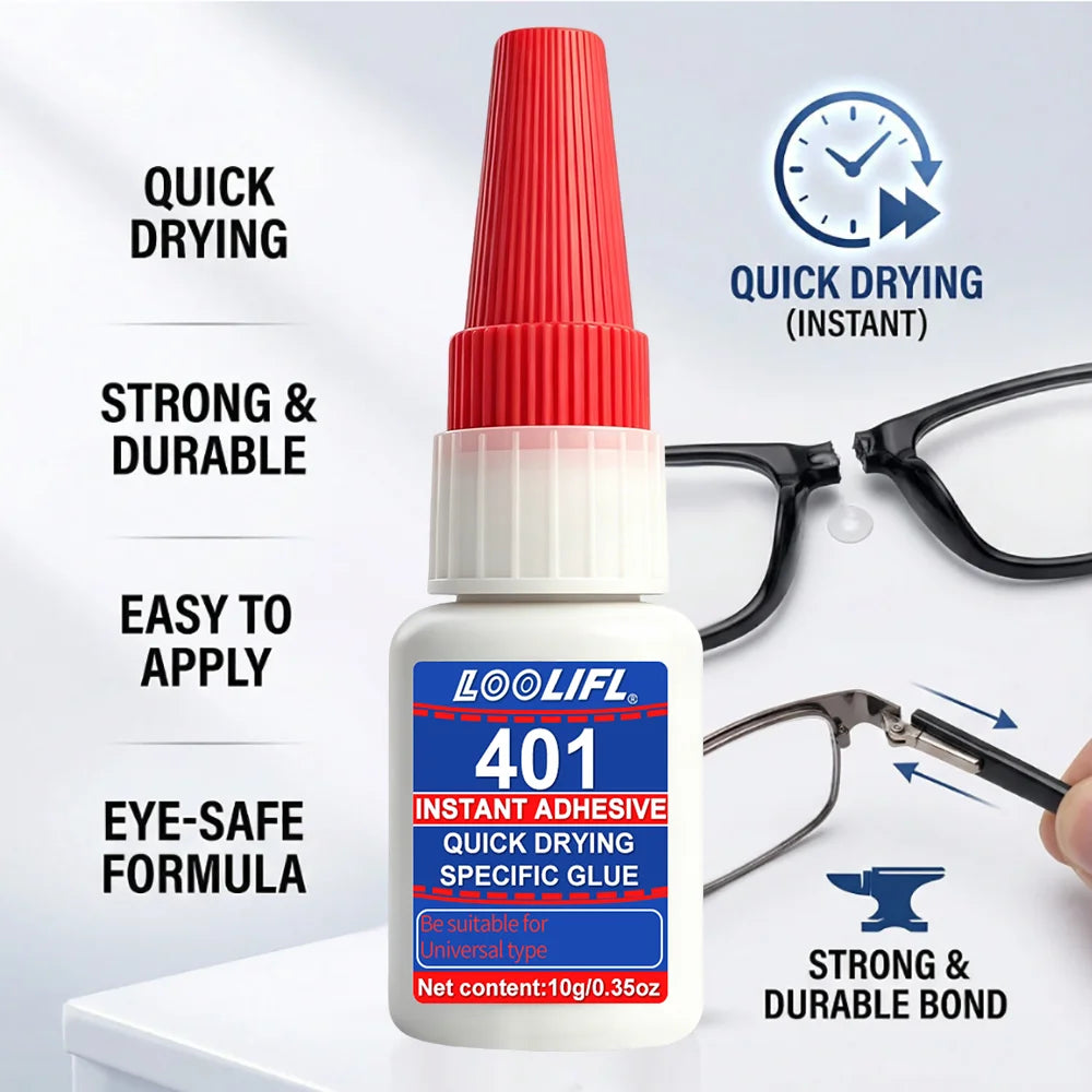 Loolifl 401 Instant Adhesive 10g 1-7Pcs Super Glue Fast Dry Cyanoacrylate Glue Universal Strong Bond for Metal Plastic Ceramic