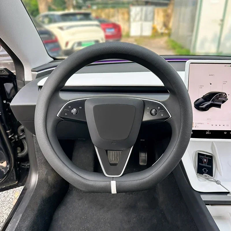 PU Leather Steering Wheel Cover for Tesla Model Y Juniper Anti Slip Steering Replacement Protect Cover Interior Accessories
